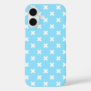 Weiße Kreuzstiche auf Babyblau iPhone 16 Hülle