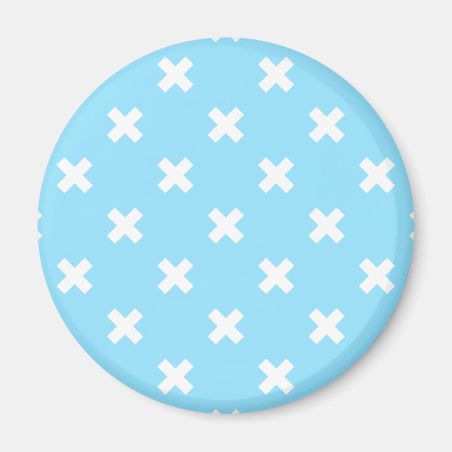 Weiße Kreuzstiche auf Babyblau Magnet (Vorne)