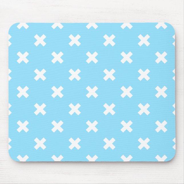 Weiße Kreuzstiche auf Babyblau Mousepad (Vorne)