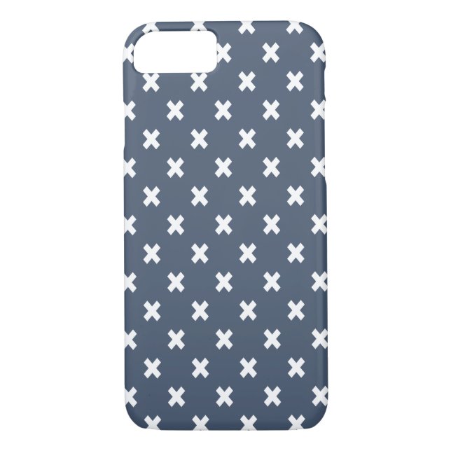 Weiße Kreuzstiche auf blau-grau Case-Mate iPhone Hülle (Rückseite)