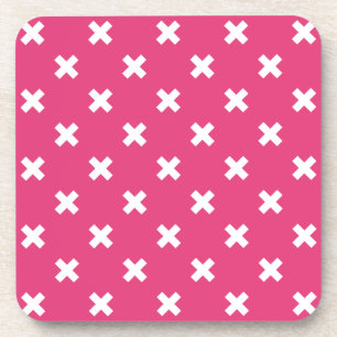 Weiße Kreuzstiche auf Fuchsia Getränkeuntersetzer