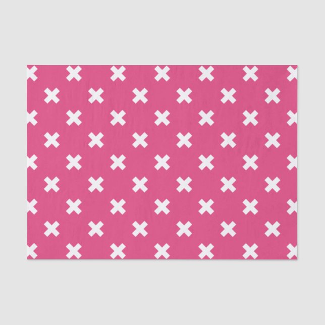 Weiße Kreuzstiche auf Fuchsia Seidenpapier (Vorderseite)