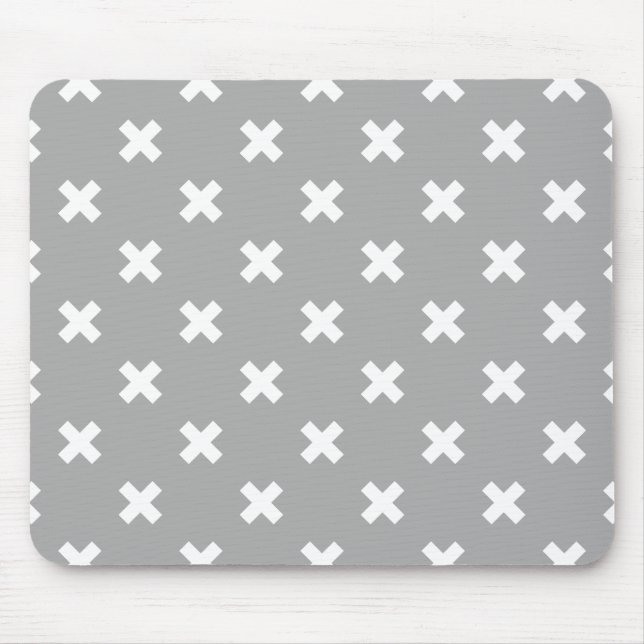 Weiße Kreuzstiche auf grau Mousepad (Vorne)