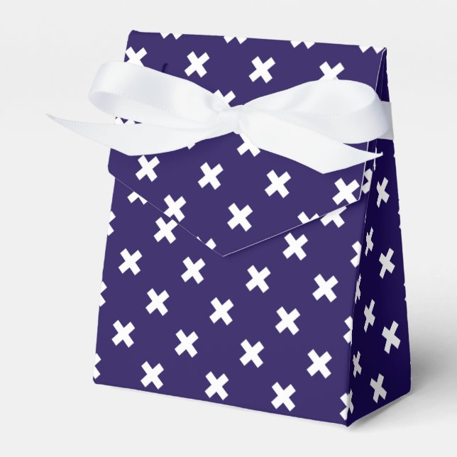 Weiße Kreuzstiche auf marineblau Geschenkschachtel (Vorderseite)