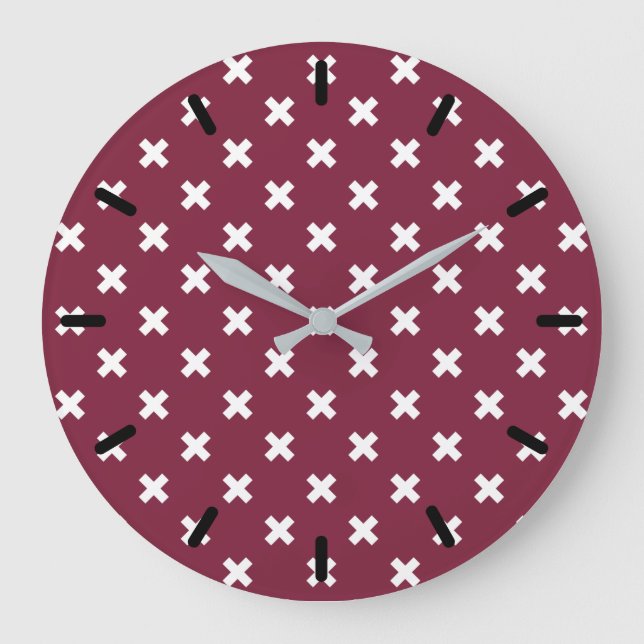 Weiße Kreuzstiche auf Maulbeeren Große Wanduhr (Vorderseite)