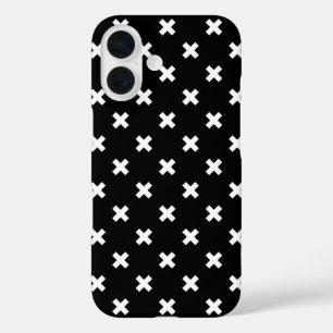 Weiße Kreuzstiche auf Schwarz iPhone 16 Hülle