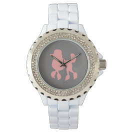 Weiße Kristall Pink Poodle Frauenwache Armbanduhr