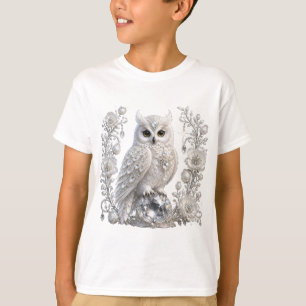 Weiße Kristallperlen-Eule T-Shirt