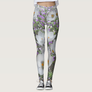 Weiße Krokus-Frühlings-Blumen-Leggings Leggings
