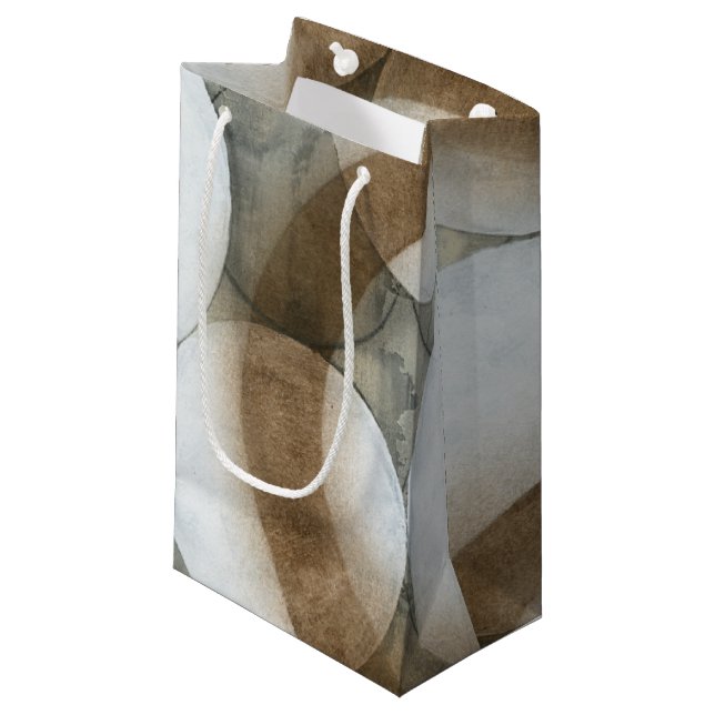 Weiße Kugeln u. Brown-Kreise Kleine Geschenktüte (Vorderseite Schrägansicht)