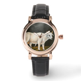 Weiße Kuh auf schwarzem Hintergrund (Landtier) Armbanduhr