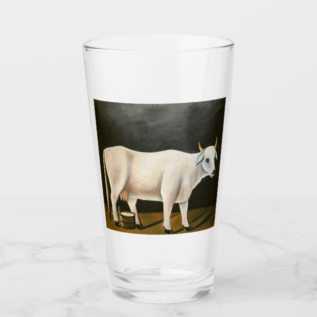 Weiße Kuh auf schwarzem Hintergrund (Landtier) Glas (Vorderseite)