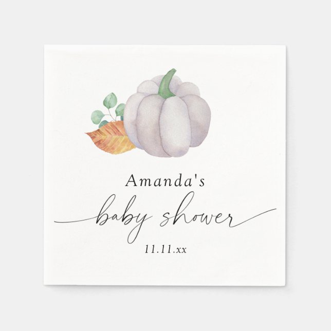 Weiße Kürbis-Herbst-Baby-Party  Serviette (Vorderseite)