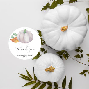 Weiße Kürbis-Herbst-Babyparty - Danke Runder Aufkleber