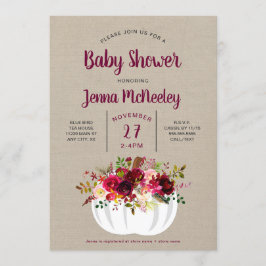 Weiße Kürbis-mit BlumenBabyparty Burgunders Einladung