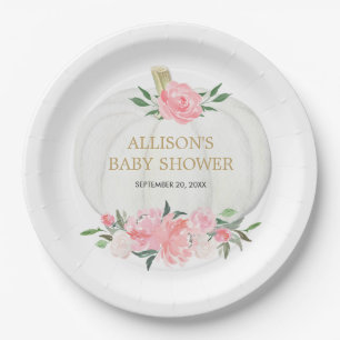 Weiße Kürbis mit rosa Blütengrün Pappteller