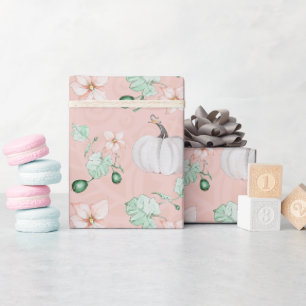 Weiße Kürbis und Blume Wasserfarben Art Muster Geschenkpapier