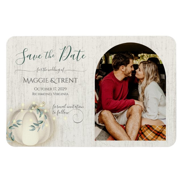 Weiße Kürbis und String-Leuchten mit Foto Magnet (Horizontal)