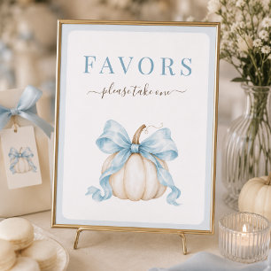 Weiße Kürbisblaue Schleife Baby Shower Geschenke S Poster