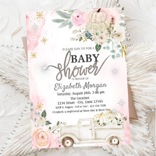 Weiße Kürbisse Lastwagen Blumen Babyshower Einladung