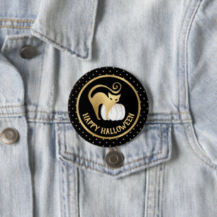 Weiße Kürbisse und goldene Katze mit Punkten Hallo Button