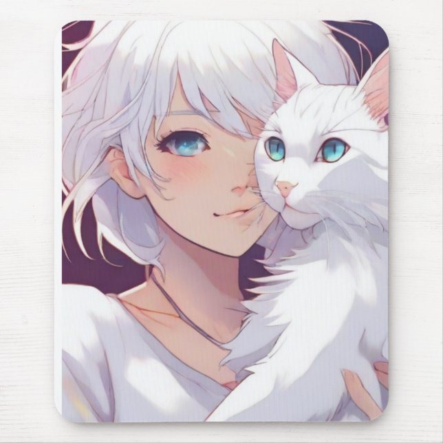 Weiße Lady-Katze  Mousepad (Vorne)