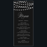 Weiße Lampen | Black Wedding Menu Card Menükarte<br><div class="desc">Benutzerdefinierbare Menükarte mit weißem,  weißem,  weißem,  weißem,  glänzenden Feenlicht. Andere Farben sind verfügbar. Dies ist Teil einer Hochzeitssuite "FAIRY LIGHTS" - passende Artikel sind erhältlich.</div>