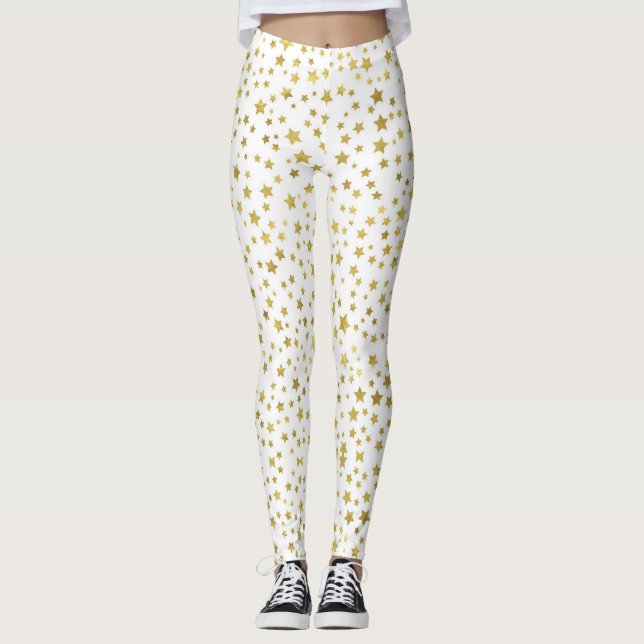 Weiße Leggings der Frauen mit goldenen Sternen (Vorderseite)