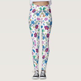 Weiße Leggings mit lebendigen Blumenmustern