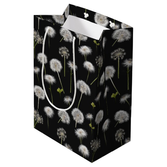 Weiße Leuchte Fluff auf schwarz Mittlere Geschenktüte (Rückseite Schrägansicht)