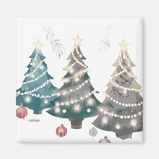 Weiße Lichter dekoriert Weihnachtsbäume Magnet