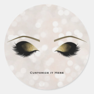 Weiße Lichter Glamour Gold Make-up Wimpern Funkeln Runder Aufkleber