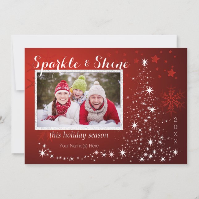 Weiße Lichter mit vier Fotos Feiertagskarte (Vorderseite)