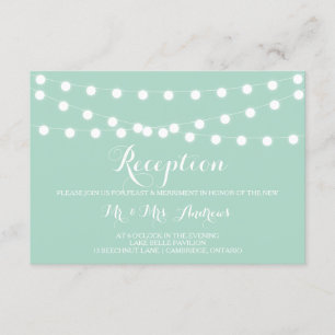 Weiße Lichterketten   Mint Hochzeitsempfangskarte Begleitkarte