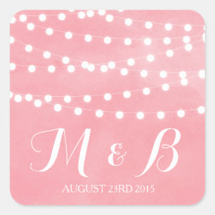 Weiße Lichterketten Rustikaler Pink Monogramm Aufk Quadratischer Aufkleber