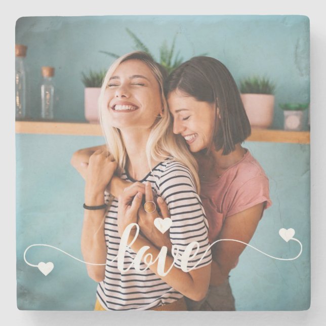 Weiße Liebe mit Herzvalentine Steinuntersetzer (Vorderseite)