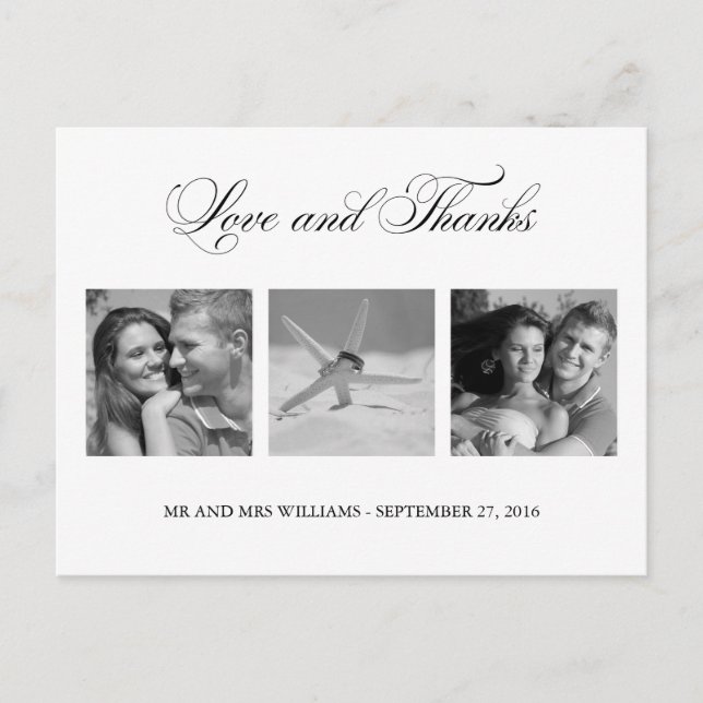 Weiße Liebe und Dank Hochzeit 3-Foto Vorlage Postkarte (Vorderseite)