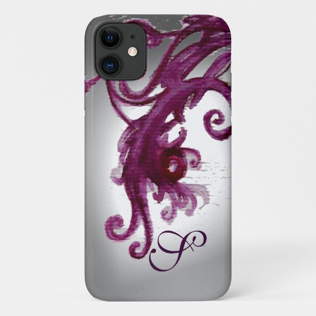 WEISSE LILA BERRIEN UND BLUMENWIRBEL MONOGRAM Case-Mate iPhone HÜLLE (Rückseite)