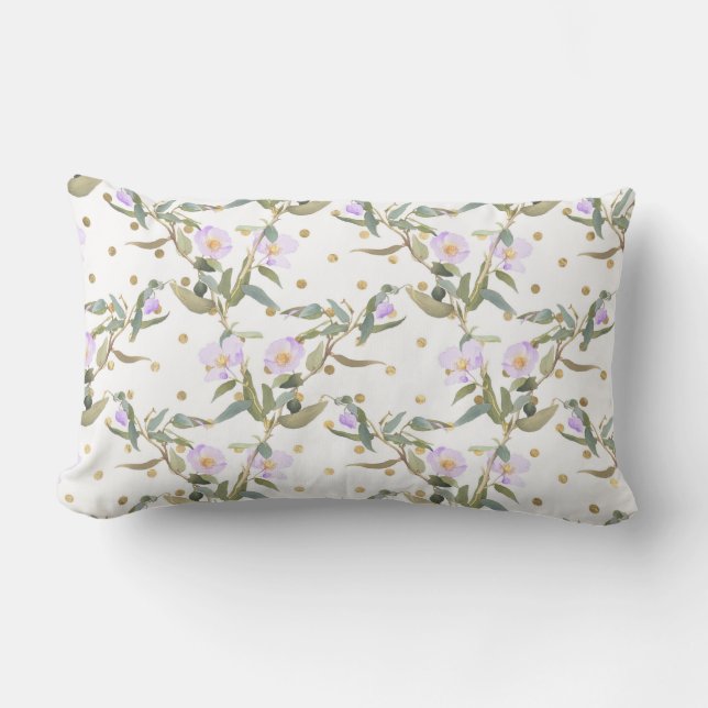 Weiße Lila Blüte/Polka Dot Lumbar PIllow Lendenkissen (Vorderseite)
