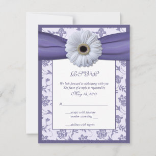 Weiße lila florale Damast-Hochzeitsantwortkarte RSVP Karte