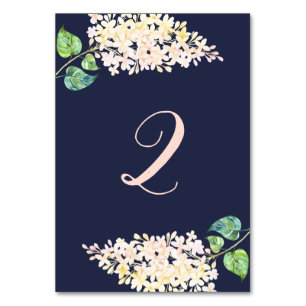Weiße lila.Navy florale romantische Hochzeit. Blau Tischnummer