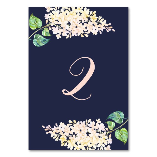 Weiße lila.Navy florale romantische Hochzeit. Blau Tischnummer (Vorderseite)