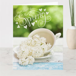Weiße Lilacs Frühlingsblumen Stillleben Blumentext Karte