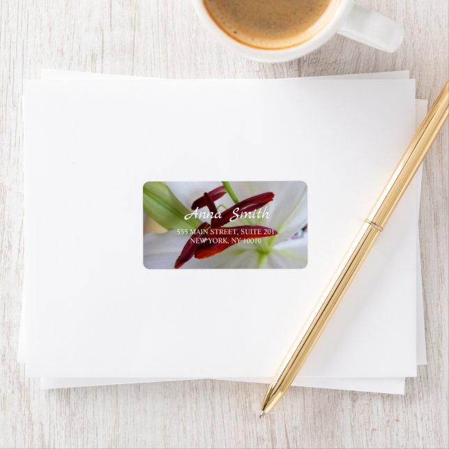 Weiße Lilie, Blume. Adressaufkleber (Insitu)