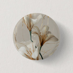 Weiße Lilie Gold Minimalistisch Elegant Neutral Button