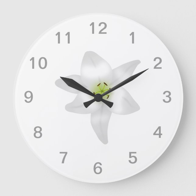 Weiße Lilie Große Wanduhr (Vorderseite)