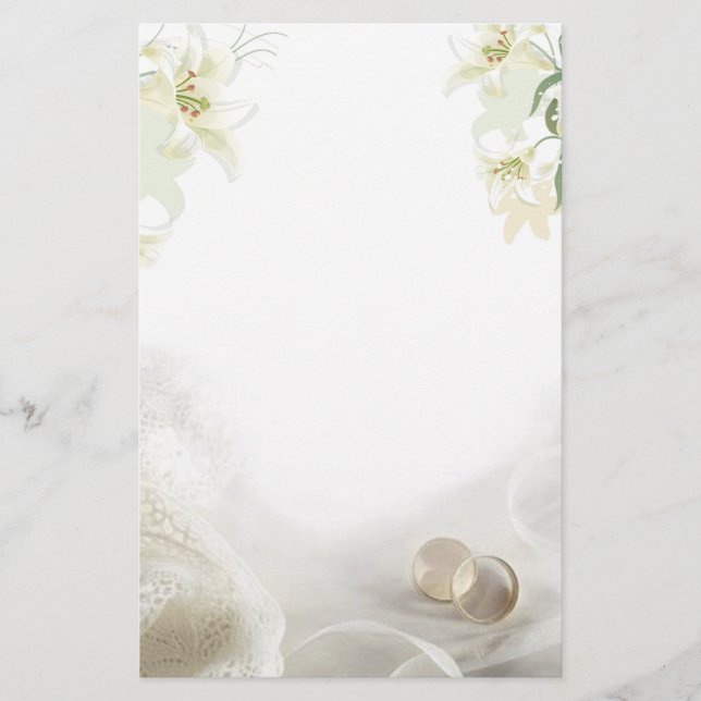 Weiße Lilie und Ringe Hochzeitsgeschirr Briefpapier (Vorderseite)