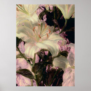 Weiße Lilien auf dunklem Hintergrund - Florale Kun Poster