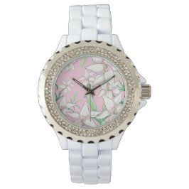 Weiße Lilien auf rosa Hintergrundbild Armbanduhr