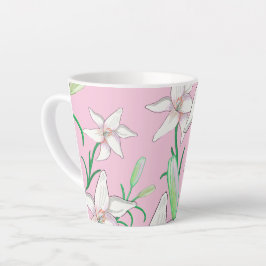 Weiße Lilien auf rosa Hintergrundbild Milchtasse